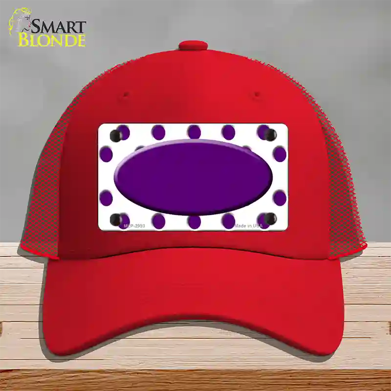 Purple White Polka Dot Purple Center Oval Novelty License Plate Hat Mesh / Red