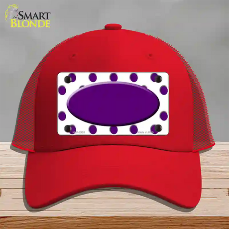 Purple White Polka Dot Purple Center Oval Novelty License Plate Hat Mesh / Red