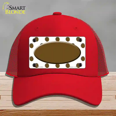 Brown White Polka Dot Brown Center Oval Novelty License Plate Hat Mesh / Red