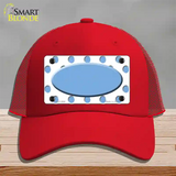 Light Blue White Polka Dot Light Blue Center Oval Novelty License Plate Hat Mesh / Red