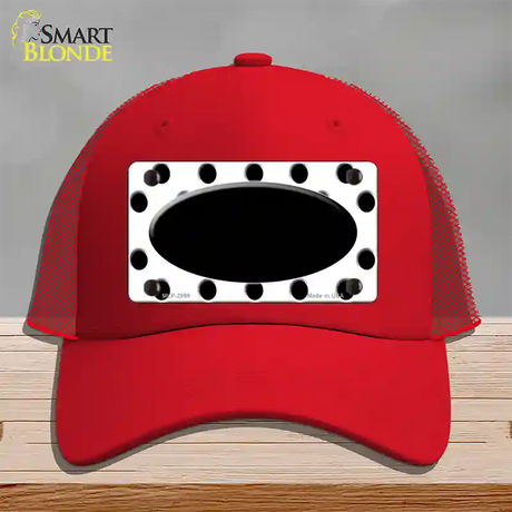 Black White Polka Dot Black Center Oval Novelty License Plate Hat Mesh / Red