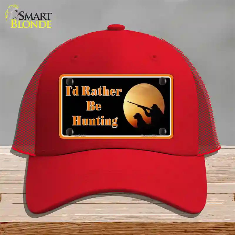 Id Rather Be Hunting Novelty License Plate Hat Mesh / Red