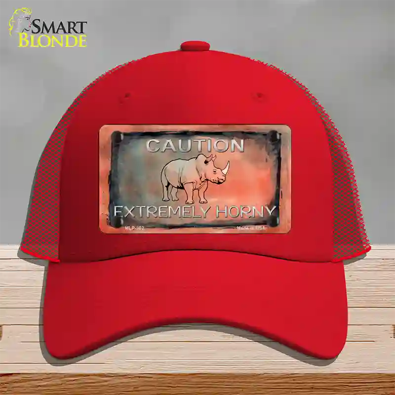 Caution Extremely Horny Novelty License Plate Hat Mesh / Red