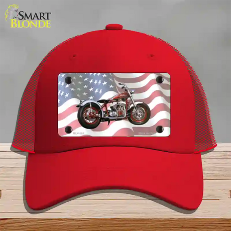 Indian Motorcycle American Flag Novelty License Plate Hat Mesh / Red