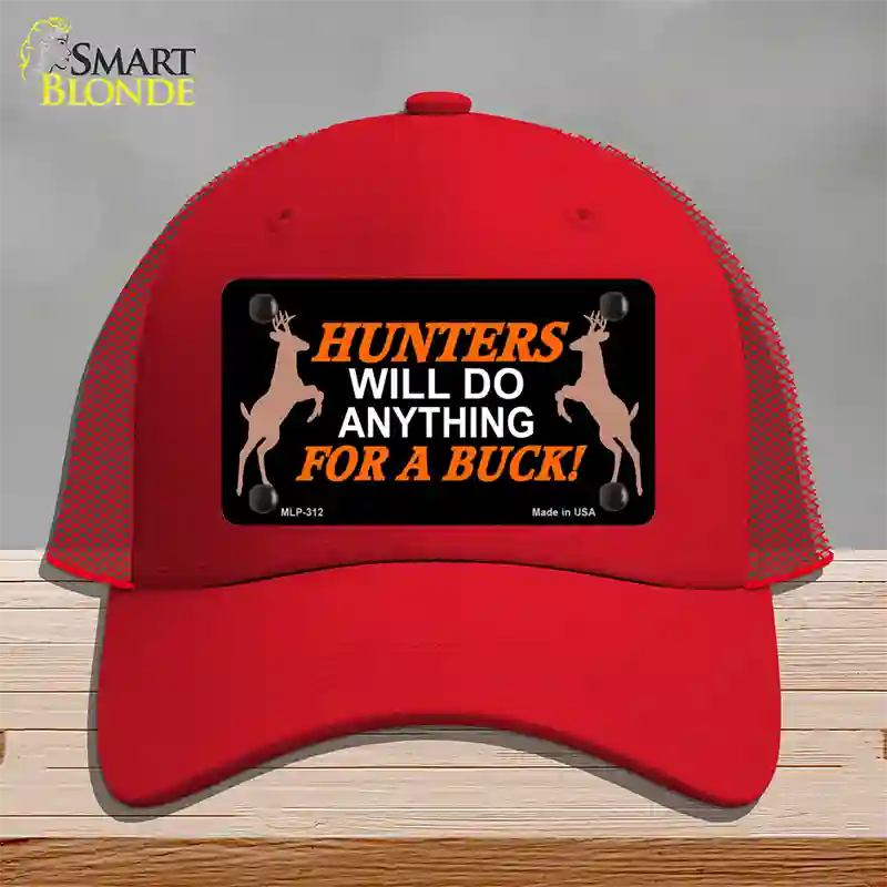 Hunters Will Do Anything Novelty License Plate Hat Mesh / Red