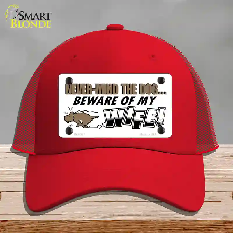 Beware Of My Wife Novelty License Plate Hat Mesh / Red