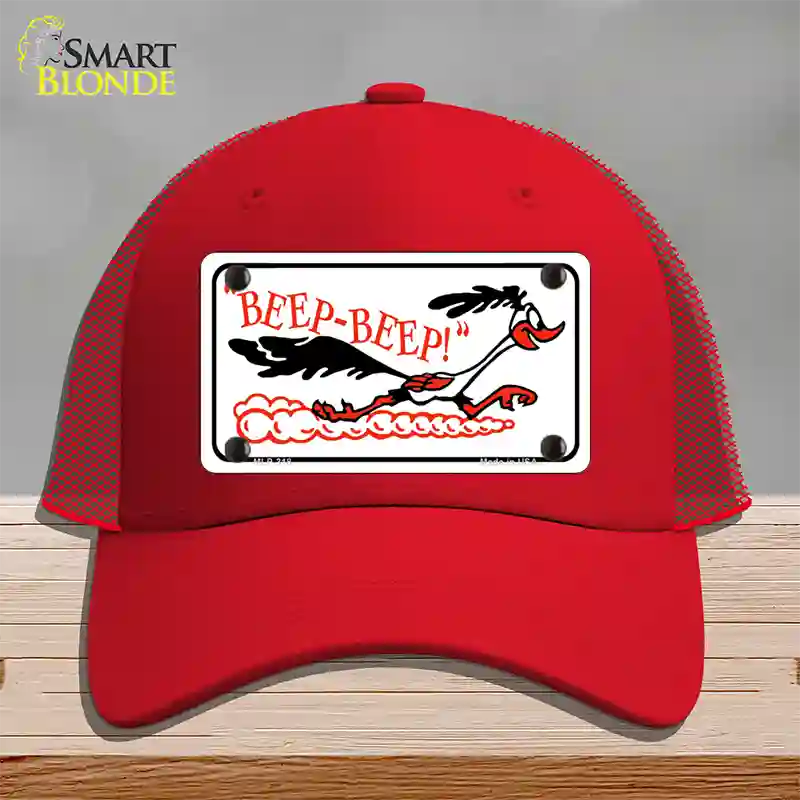 Beep Beep Roadrunner Novelty License Plate Hat Mesh / Red