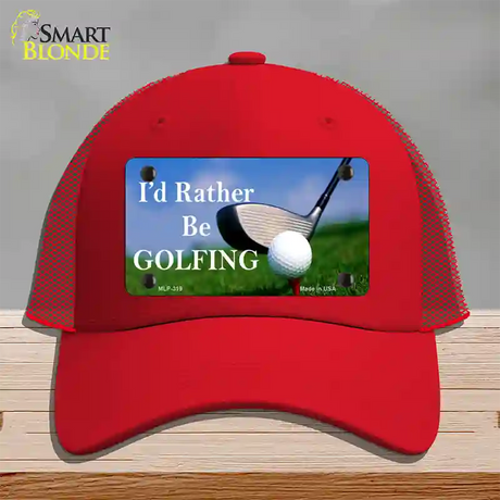 Rather Be Golfing Novelty License Plate Hat Mesh / Red