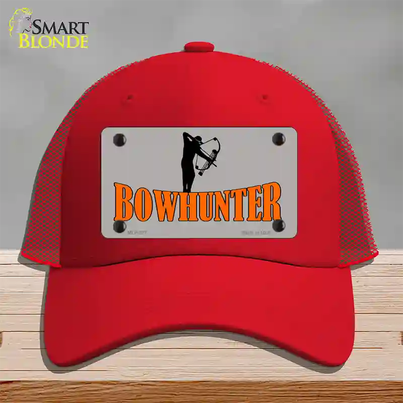 Bow Hunter Novelty License Plate Hat Mesh / Red