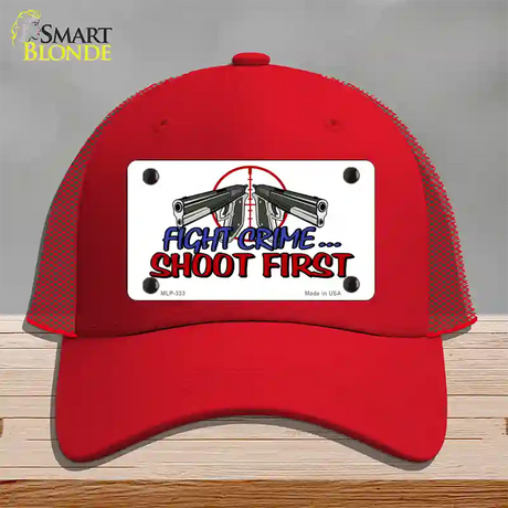 Fight Crime Shoot First Novelty License Plate Hat Mesh / Red