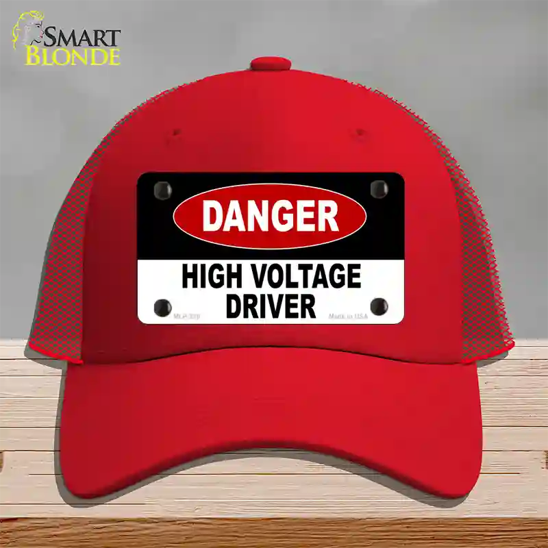 Danger High Voltage Driver Novelty License Plate Hat Mesh / Red