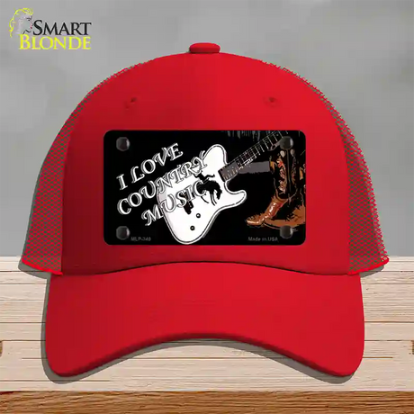 I Love Country Music Novelty License Plate Hat Mesh / Red