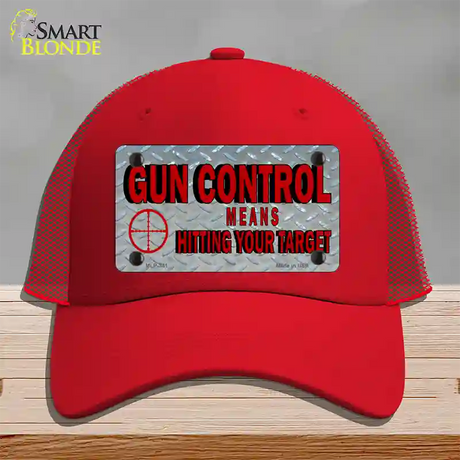 Gun Control Novelty License Plate Hat Mesh / Red