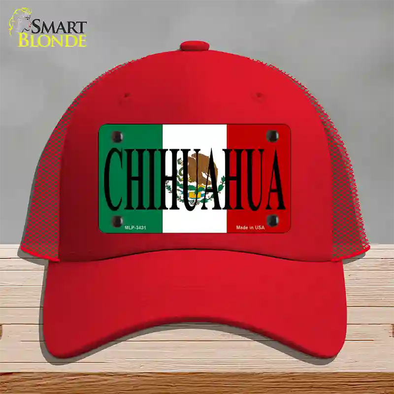 Chihuahua Mexico Flag Novelty License Plate Hat Mesh / Red