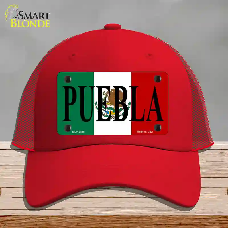 Puebla Novelty License Plate Hat Mesh / Red