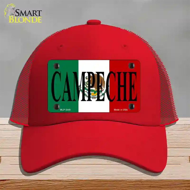 Campeche Mexico Flag Novelty License Plate Hat Mesh / Red