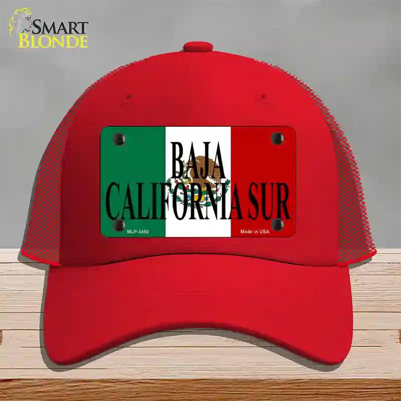 Baja California Sur Mexico Flag Novelty License Plate Hat Mesh / Red