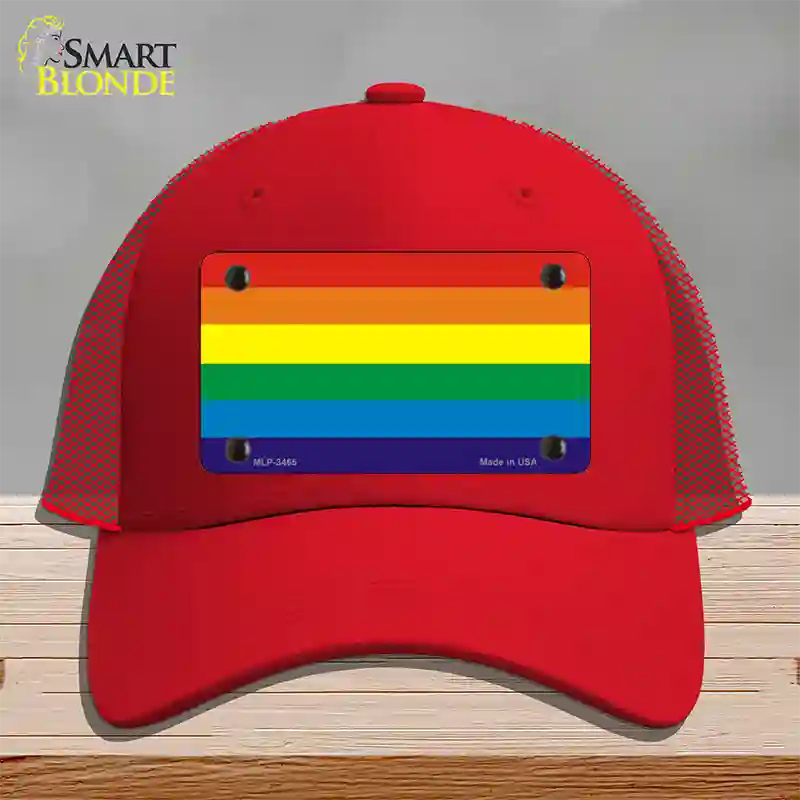 Rainbow Flag Novelty License Plate Hat Mesh / Red