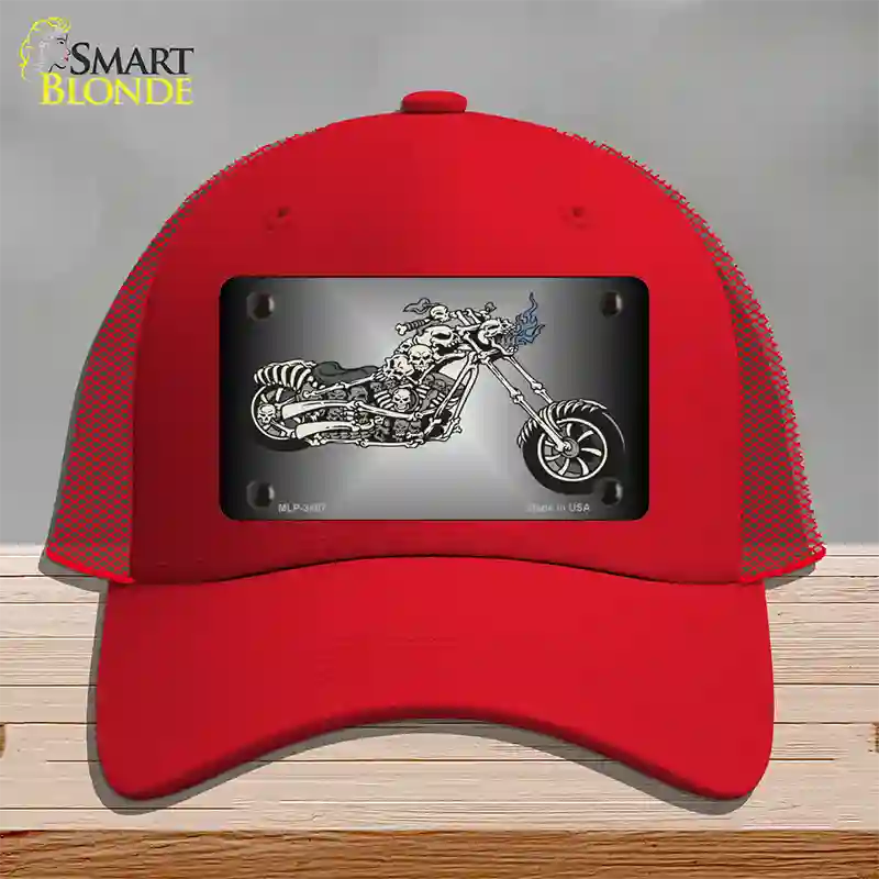 Chopper Skull Novelty License Plate Hat Mesh / Red