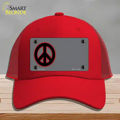 Peace Symbol Offset Novelty License Plate Hat Mesh / Red