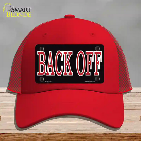 Back Off Black Novelty License Plate Hat Mesh / Red