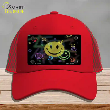 Smiley Novelty License Plate Hat Mesh / Red