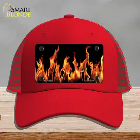 Flames Customizable Novelty License Plate Hat Mesh / Red