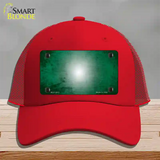 Green White Fade Scratched Novelty License Plate Hat Mesh / Red