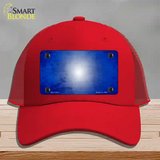 Blue White Fade Scratched Novelty License Plate Hat Mesh / Red