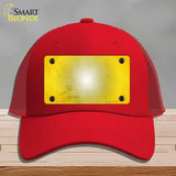 Yellow White Fade Scratched Novelty License Plate Hat Mesh / Red