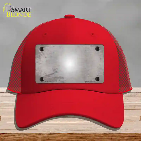 Gray White Fade Scratched Novelty License Plate Hat Mesh / Red