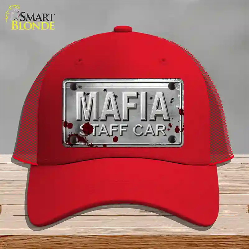 Mafia Staff Car Novelty License Plate Hat Mesh / Red