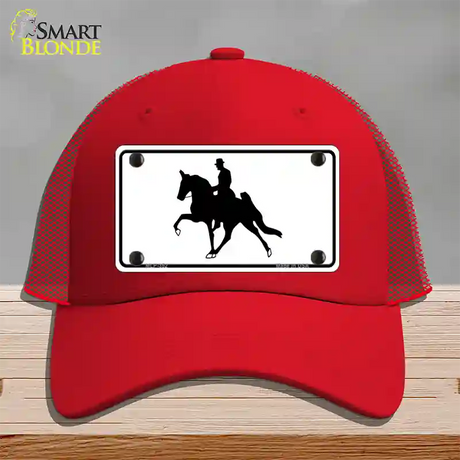 Horse With Rider Novelty License Plate Hat Mesh / Red