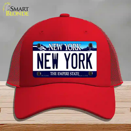 New York State Novelty License Plate Hat Mesh / Red