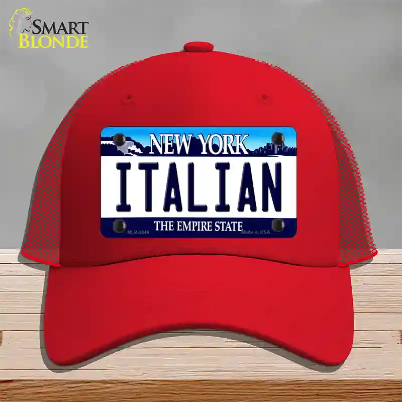 Italian New York Novelty License Plate Hat Mesh / Red