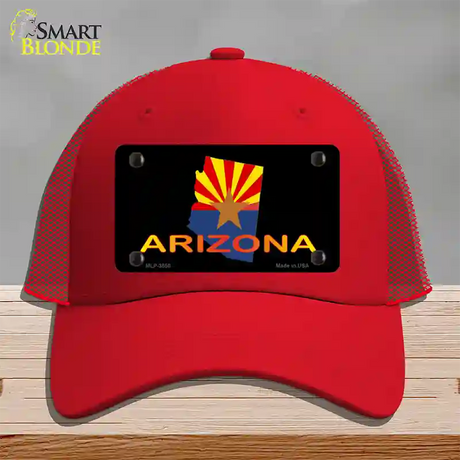 Arizona Flag Filled State Outline Novelty License Plate Hat Mesh / Red