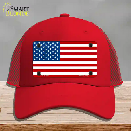 American Flag Novelty License Plate Hat Mesh / Red