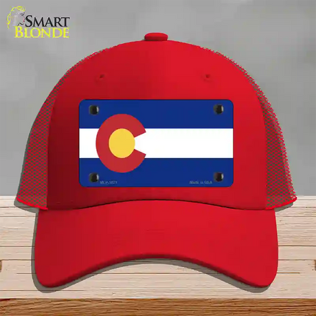 Colorado State Flag Novelty License Plate Hat Mesh / Red