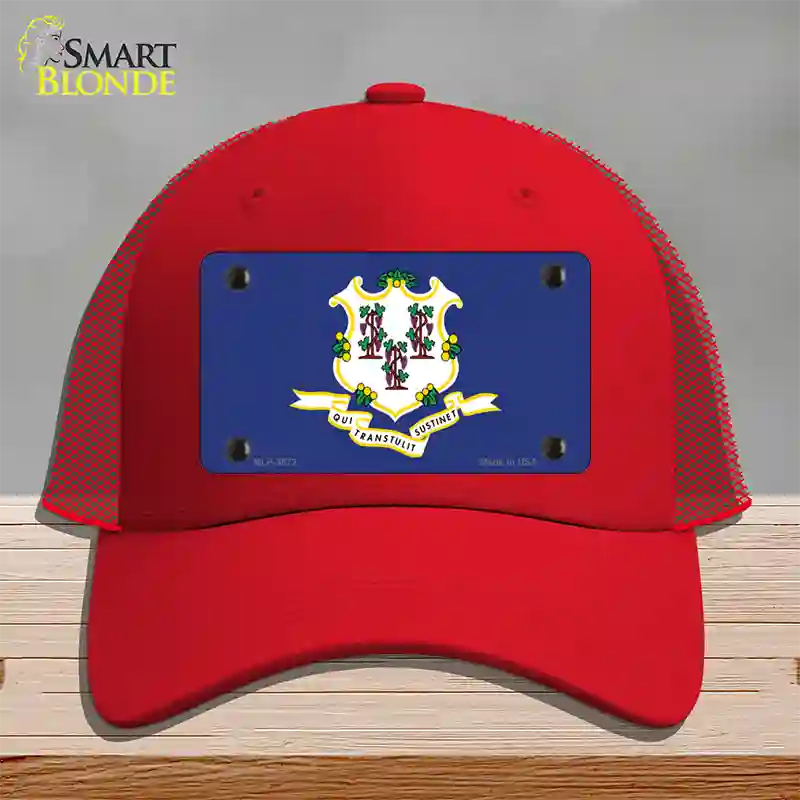 Connecticut State Flag Novelty License Plate Hat Mesh / Red