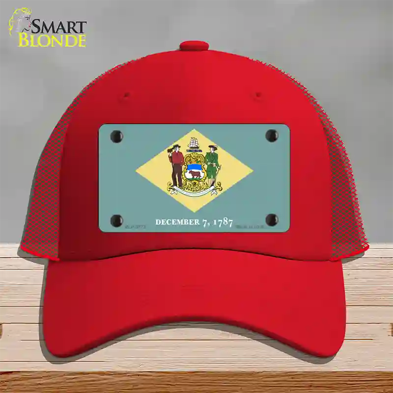 Delaware State Flag Novelty License Plate Hat Mesh / Red