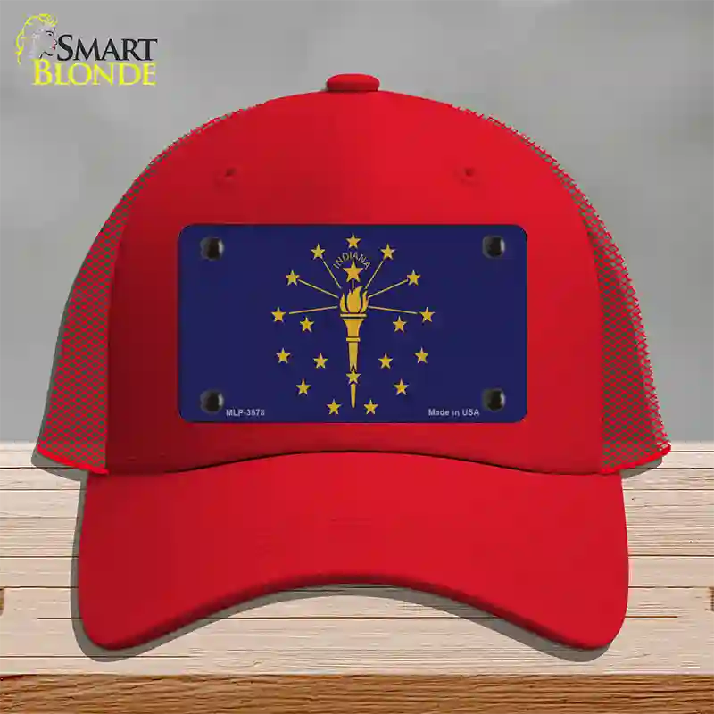 Indiana State Flag Novelty License Plate Hat Mesh / Red