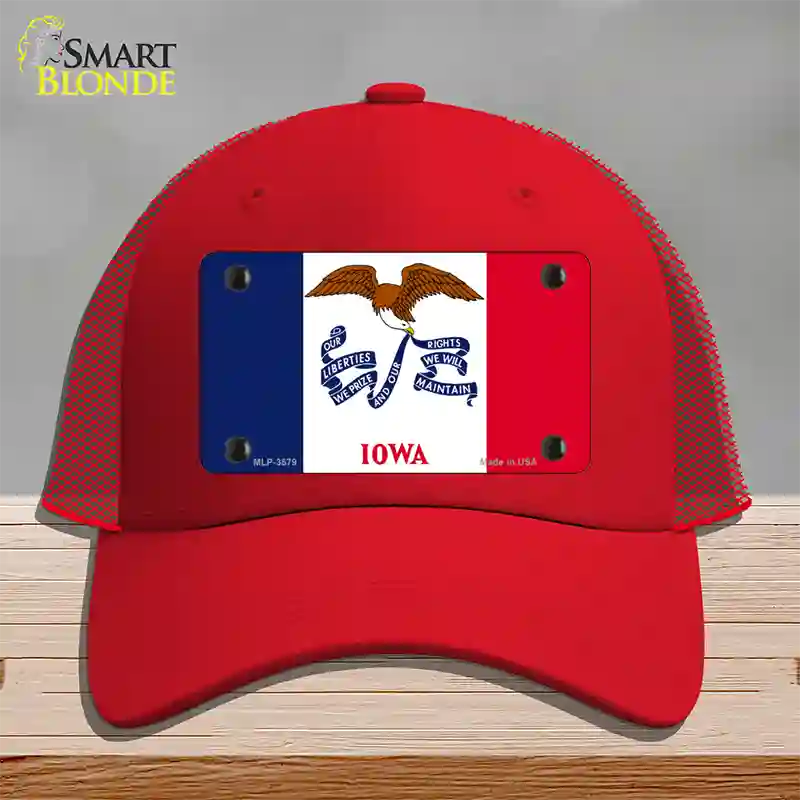 Iowa State Flag Novelty License Plate Hat Mesh / Red