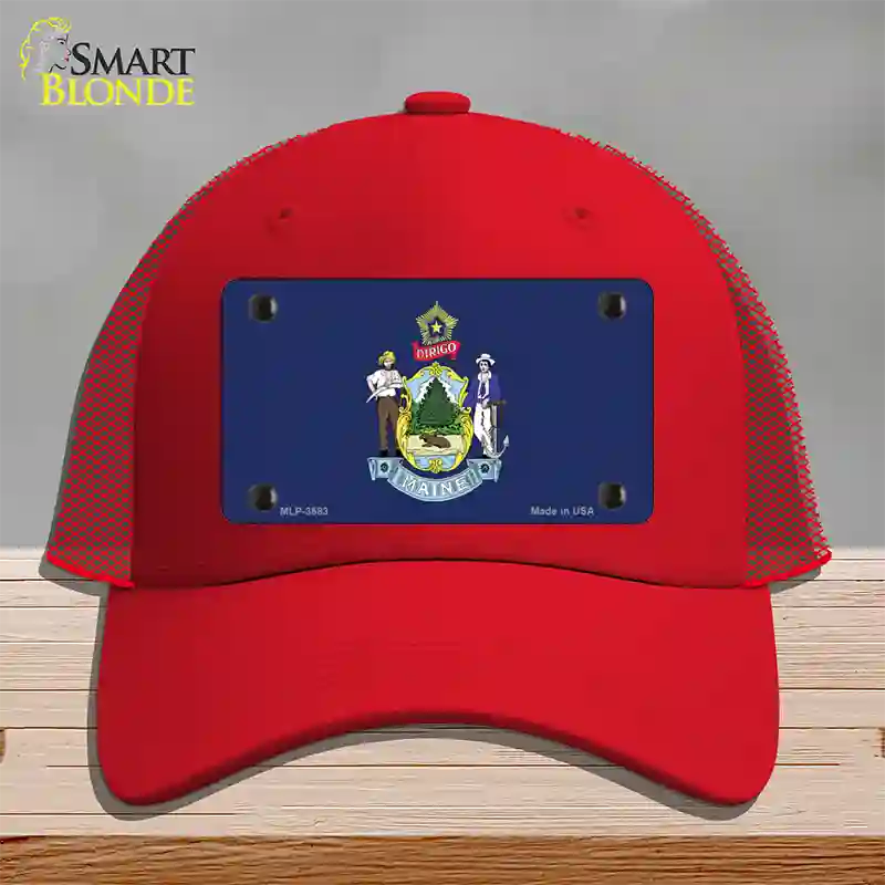 Maine State Flag Novelty License Plate Hat Mesh / Red