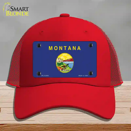 Montana State Flag Novelty License Plate Hat Mesh / Red