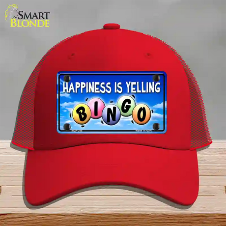 Happiness Is Yelling Bingo Novelty License Plate Hat Mesh / Red