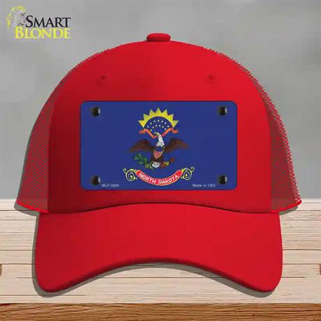 North Dakota State Flag Novelty License Plate Hat Mesh / Red