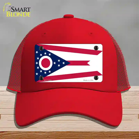 Ohio State Flag Novelty License Plate Hat Mesh / Red