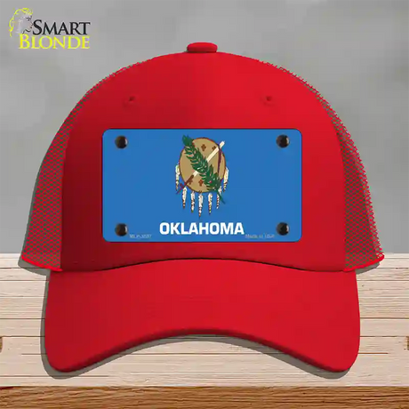 Oklahoma State Flag Novelty License Plate Hat Mesh / Red