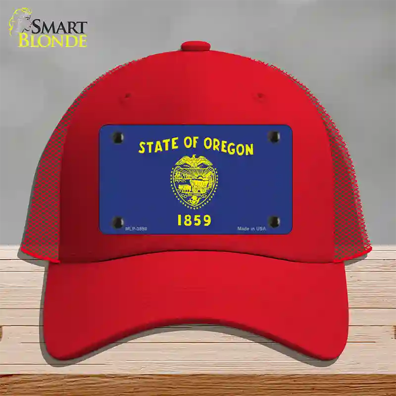 Oregon State Flag Novelty License Plate Hat Mesh / Red