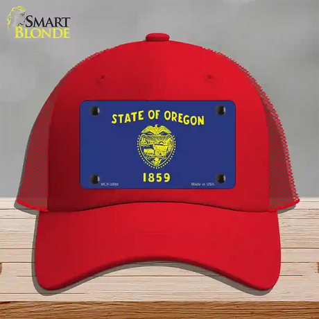 Oregon State Flag Novelty License Plate Hat Mesh / Red